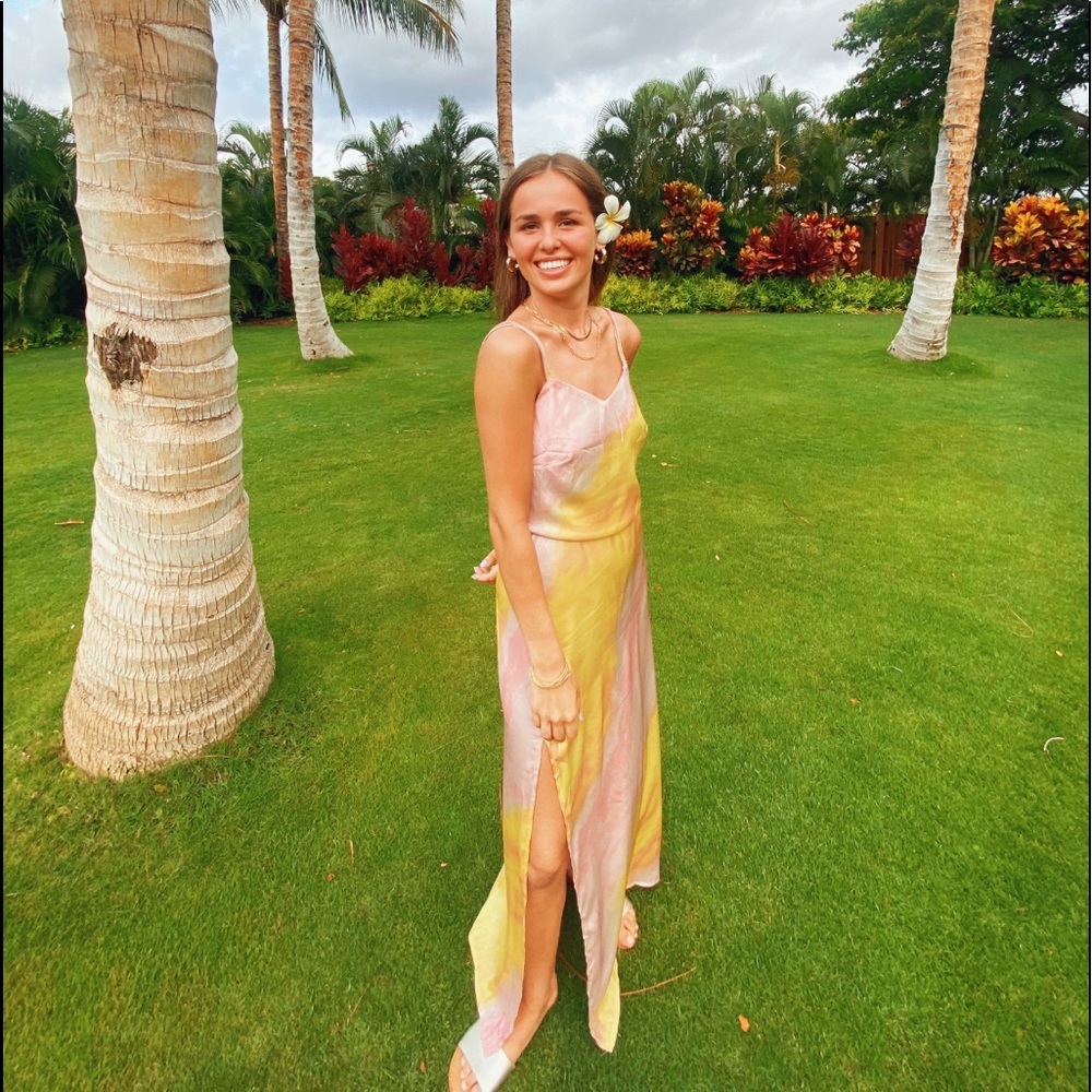 Pink and yellow maxi dress